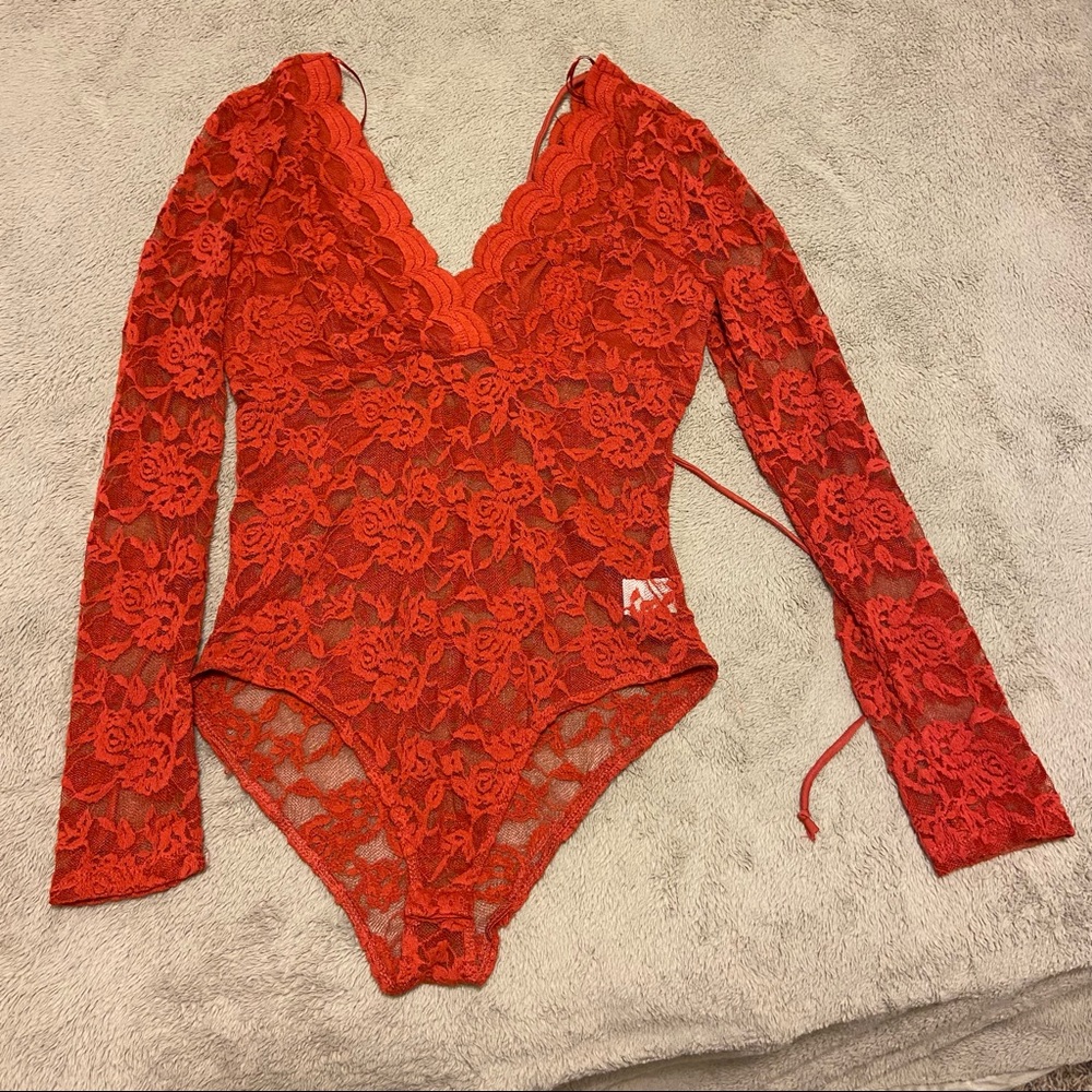 Red Lace bodysuit (L) never worn